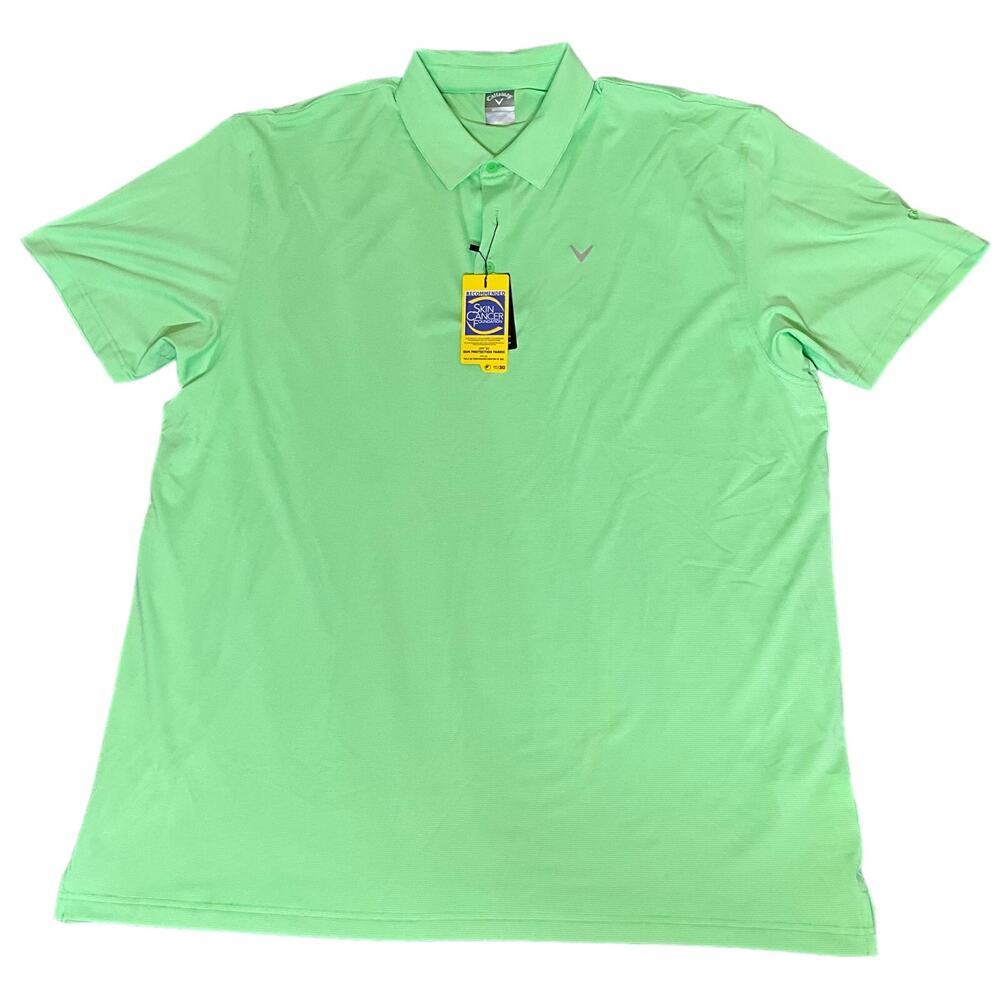 NWT Callaway OPTI DRI 2XLT Men's Golf Polo Short Sleeve Green White Striped